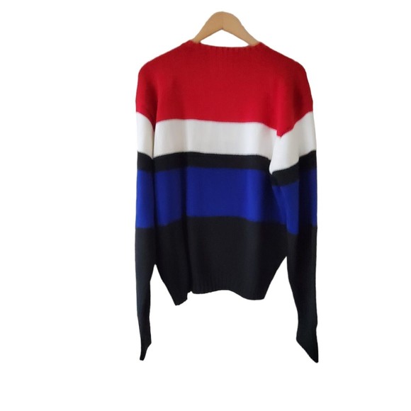 Polo Ralph Lauren Red White Blue Striped Crew Neck Knit Sweater Cotton Color Blk - Picture 5 of 7